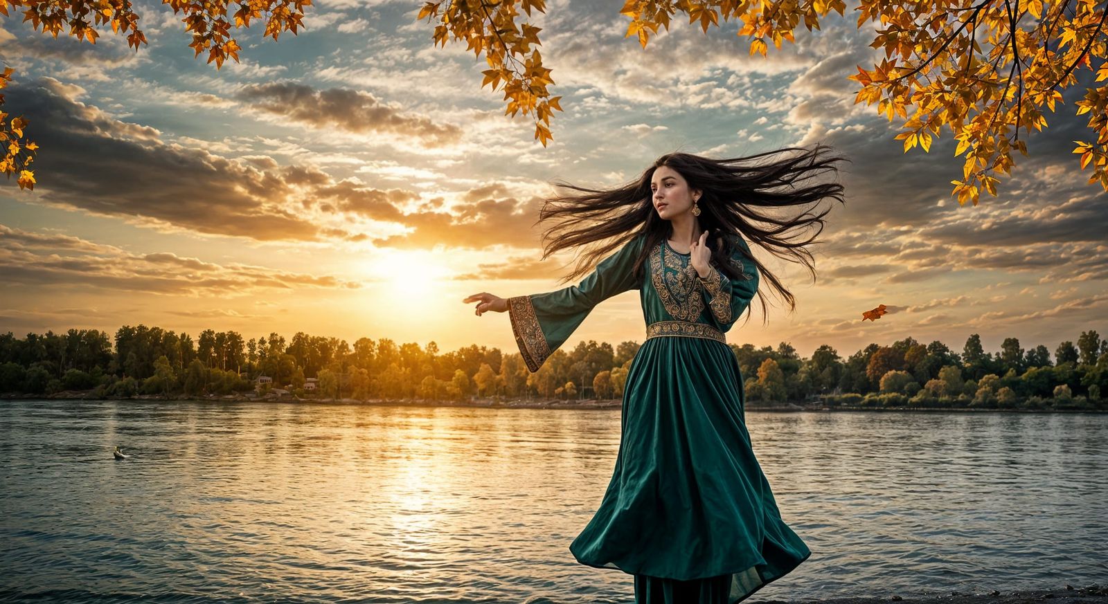 Ethereal Pashto Princess in Autumn Sunset