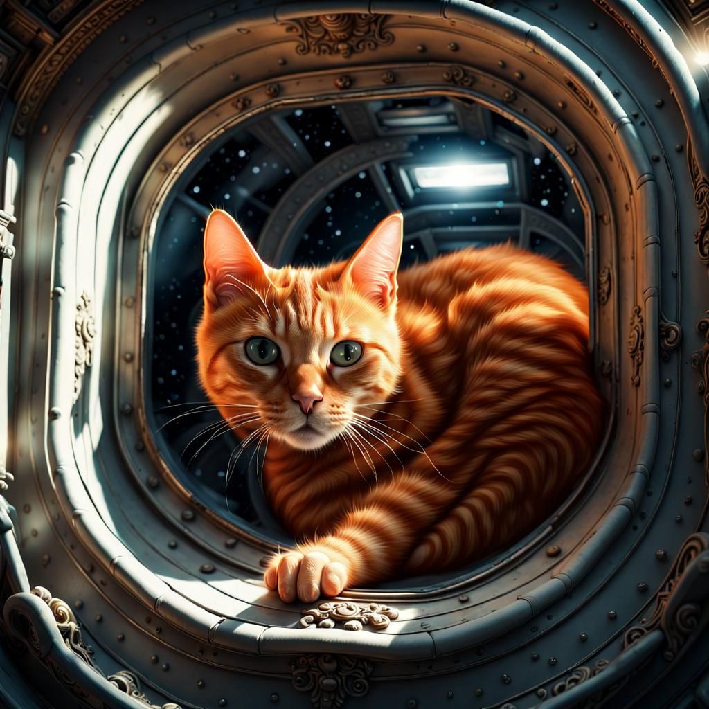Terrified Ginger Cat Floating in Zero G