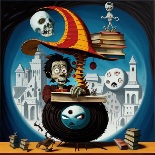 Disturbing Zombie Librarian in Art Brut Style