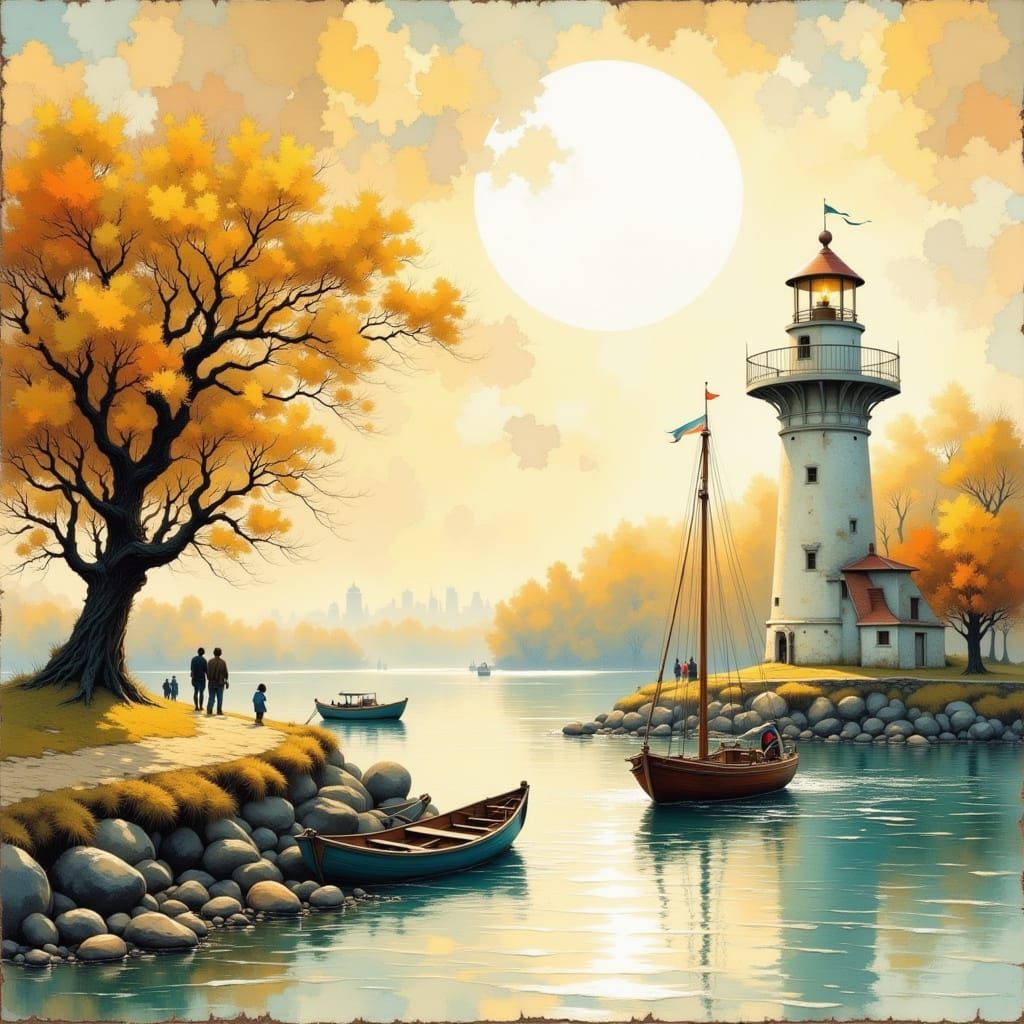 lighthouse and sailboat on a rive