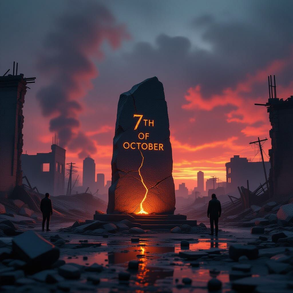 Post-Apocalyptic Landscape with Glowing Monument