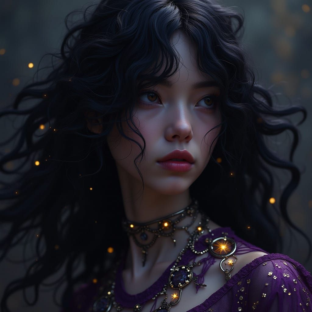 Mysterious Young Woman in Art Nouveau Style Portrait