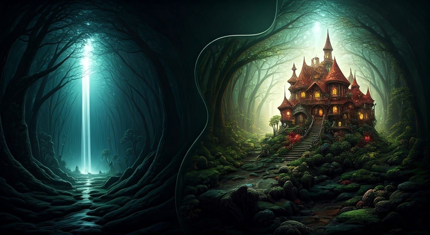 Ethereal Fairy Village at Twilight, Shimmering in Glass Guit...