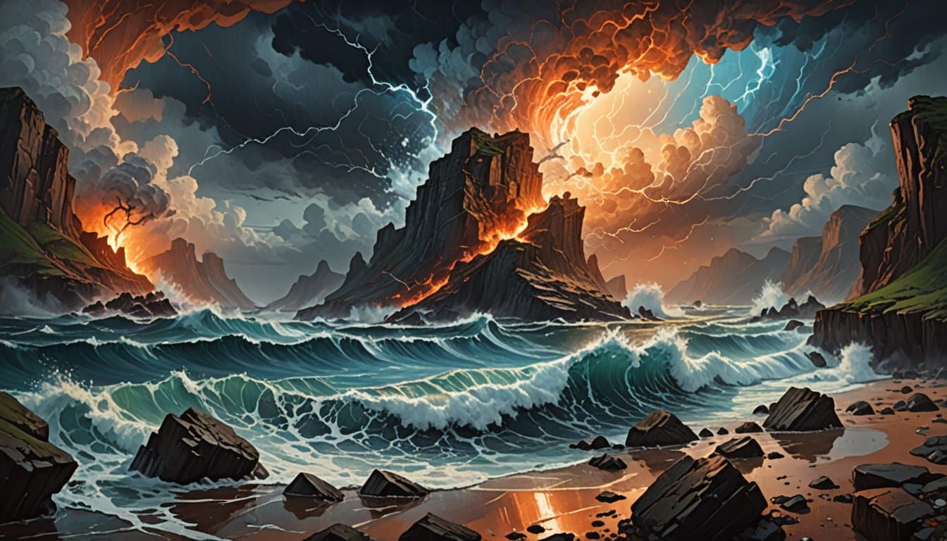 Surreal Elemental Chaos: Sea, Sky, and Earth