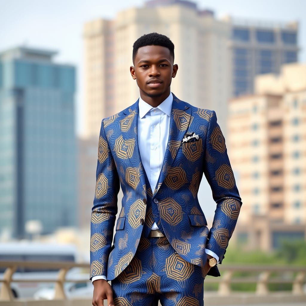 African Gentleman in Ankara Suit with Geometric Prints
