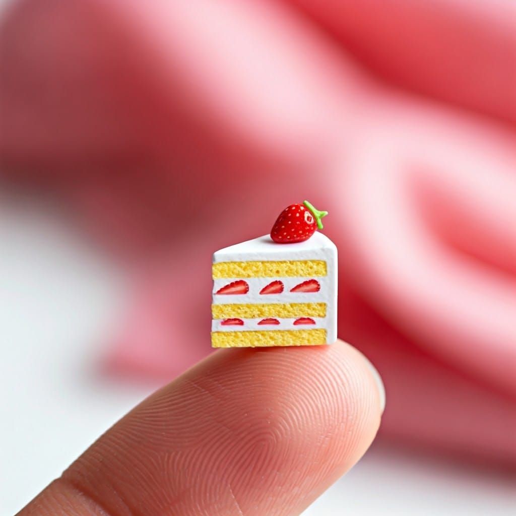 Miniature Cake on Finger: Pastel Colors, Detailed