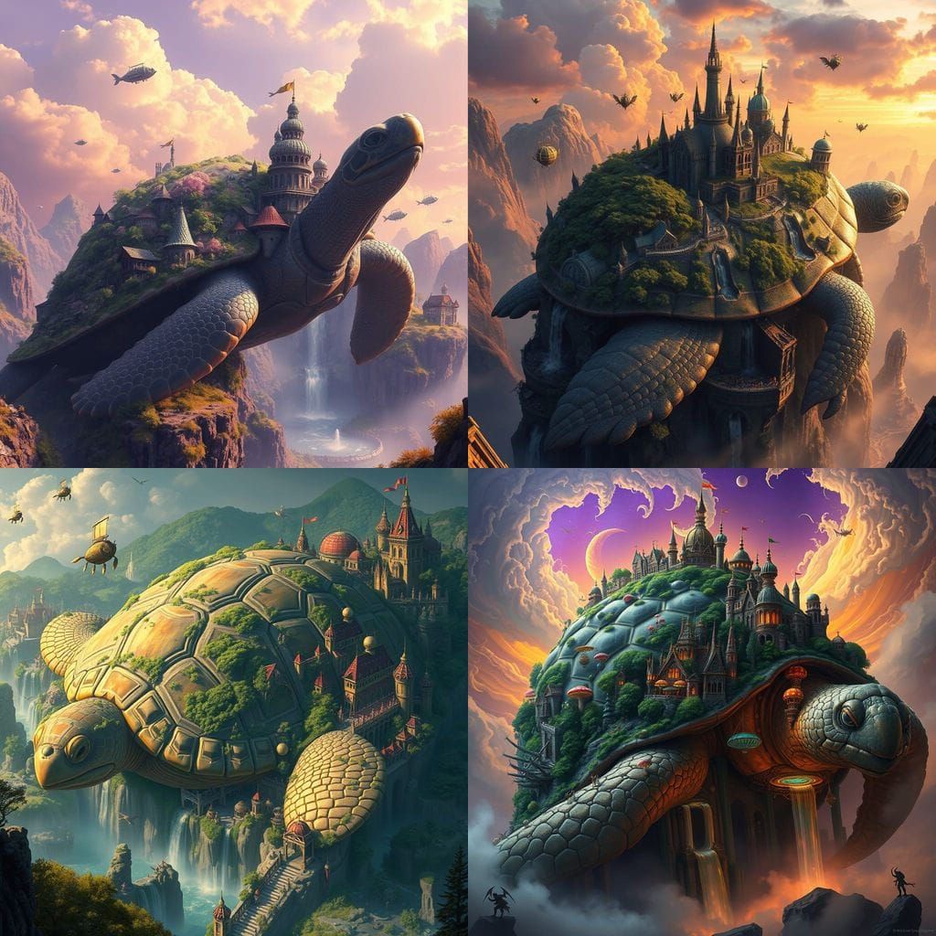 Epic Fantasy Cityscape on a Colossal Sea Turtle Shell