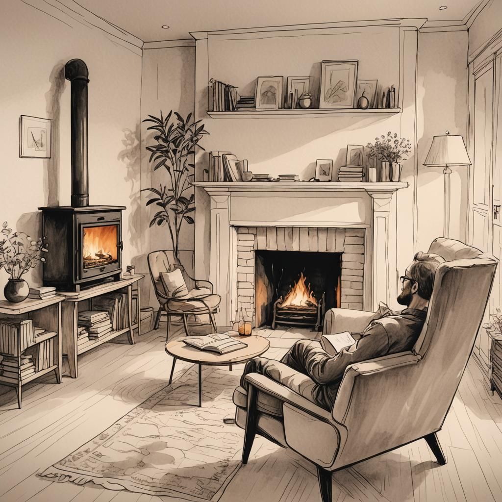 Minimalist Single Line Drawing of Cozy Home Interior