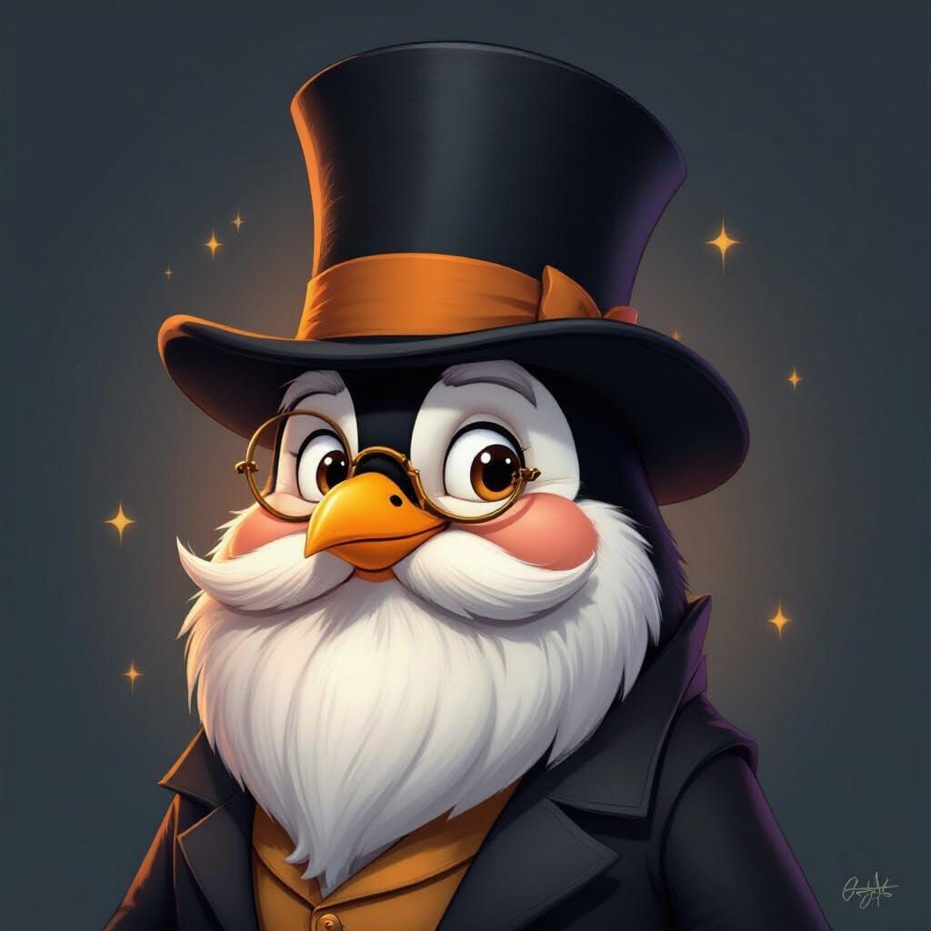 Wise Penguin Mascot in Top Hat and Monocle