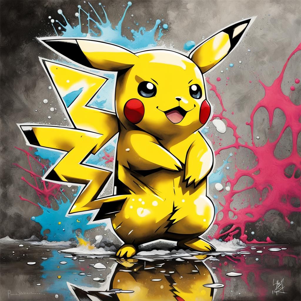 Colorful Pikachu Graffiti Art in Polychromatic Style