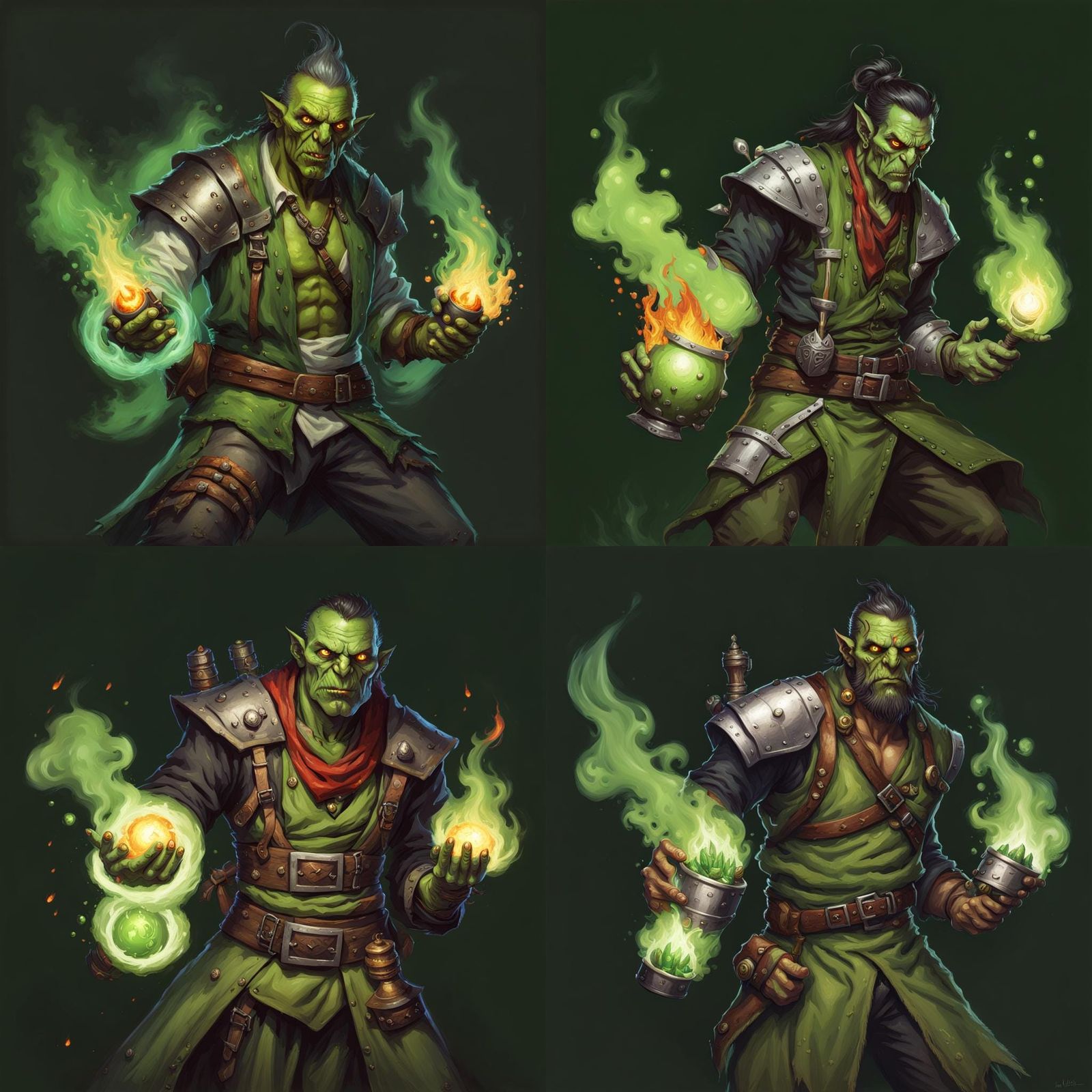 Half-Orc Alchemist with Fire Bombs in Fantasy Art