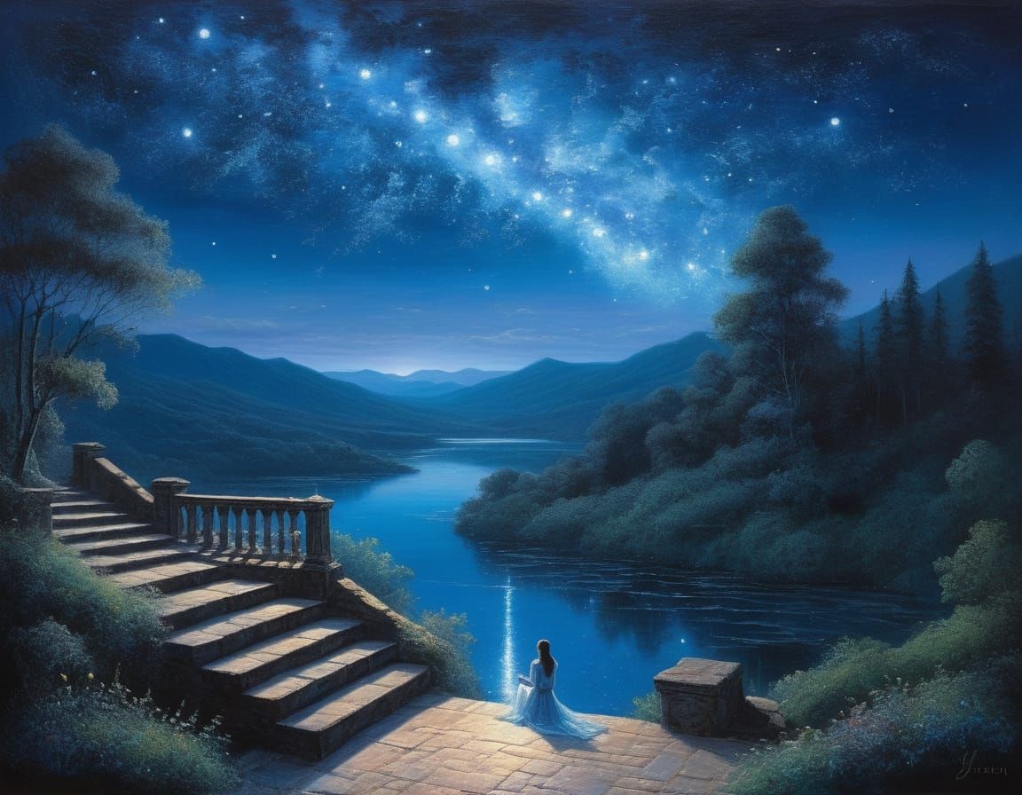 Celestial Staircase Under Starry Night