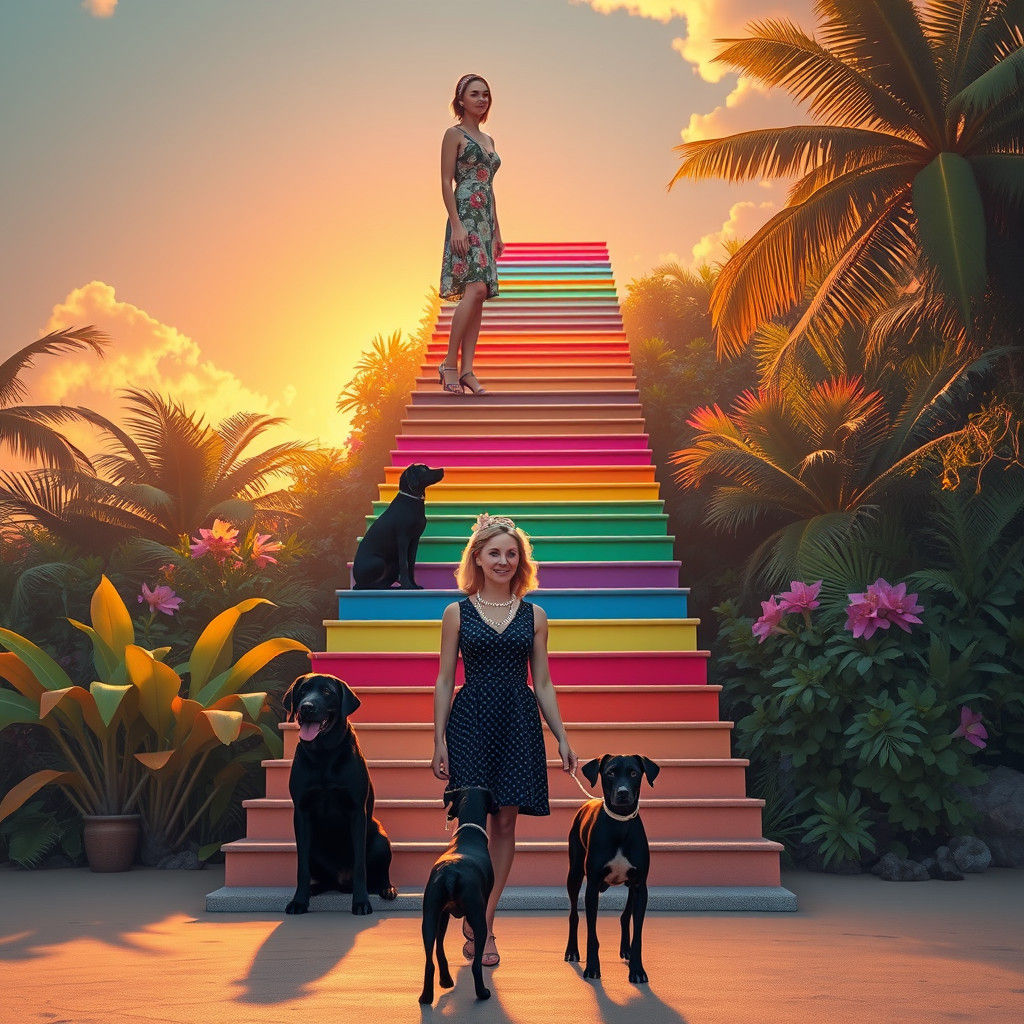 Rainbow Stairway to Heaven with Angel Labradors