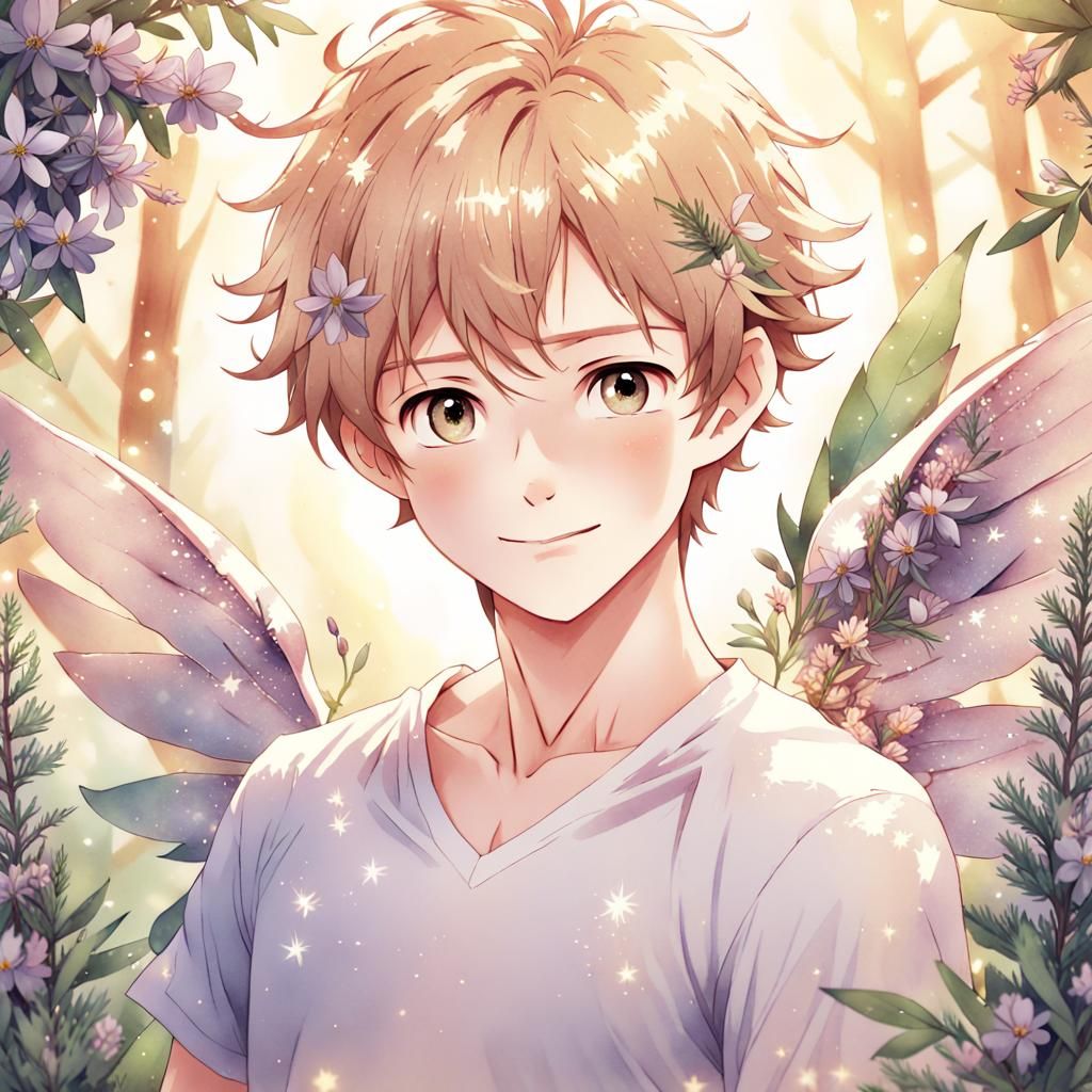 Handsome Faerie Male Portrait with Glitter Watercolor Effect