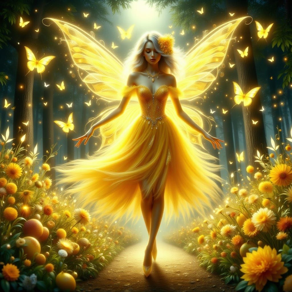 Delicate Fairy in Dreamy Fruit Bowl Forest