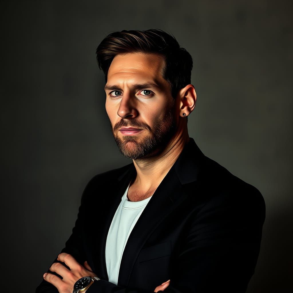 High-End Portrait of Lionel Messi in Dramatic Lighting