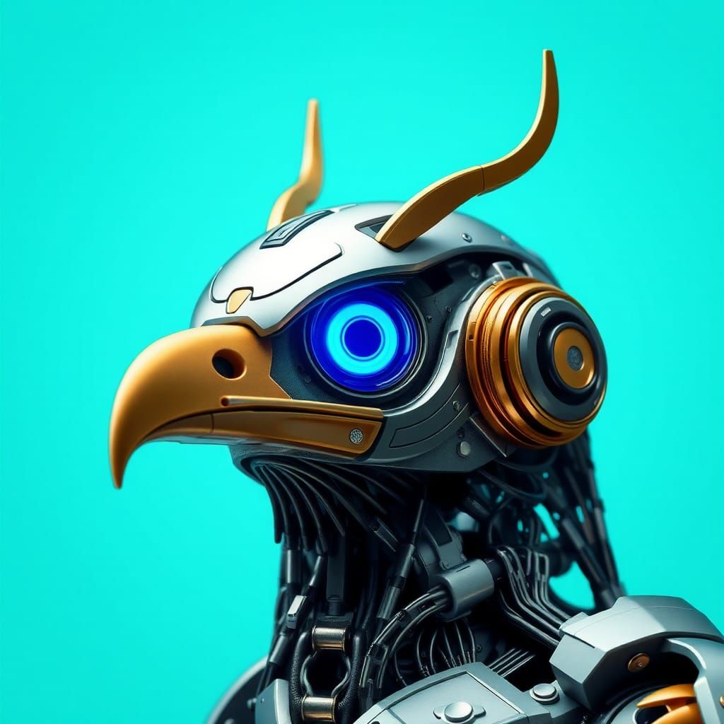 Cybernetic Eagle with Neon Futuristic Armor