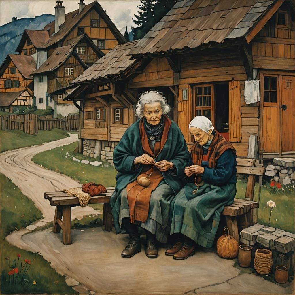 Elegant Alpine Scene in Expressionist Style