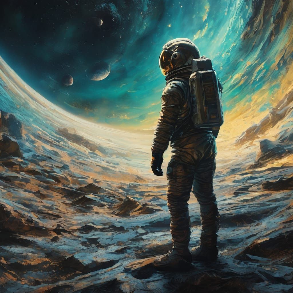 Epic Astronaut in Celestial Vortex - Baroque Sci-Fi Masterpi...