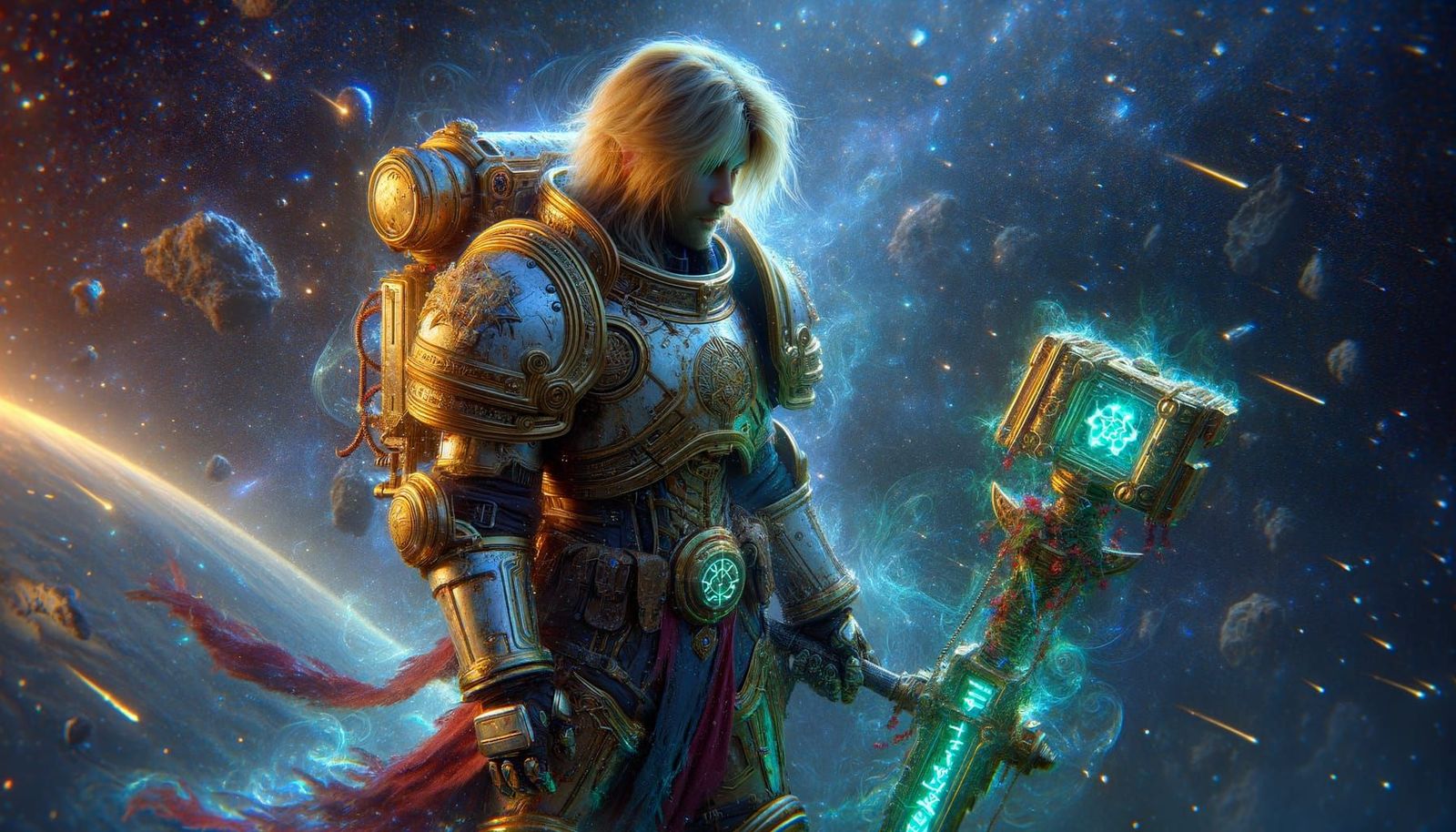 Space Elf Knight Stands Guard in Cosmic Armor