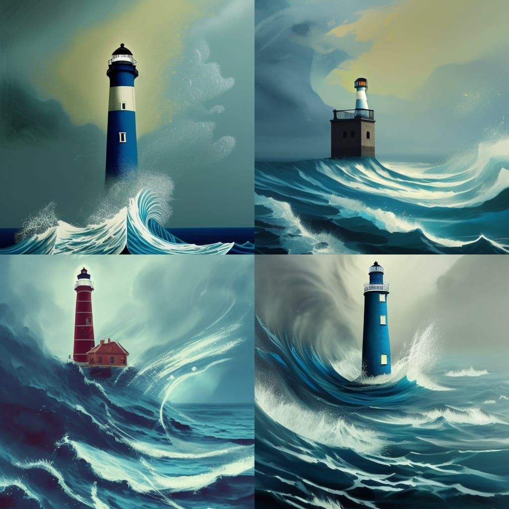 Collapsing Lighthouse in Stormy Ocean: Digital Art