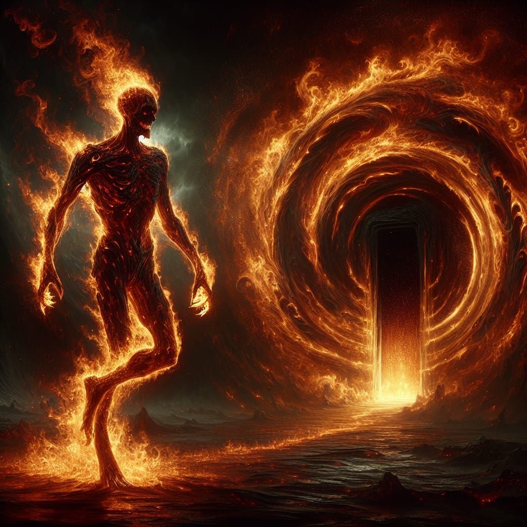 Fiery Demon Emerges from Hell Portal