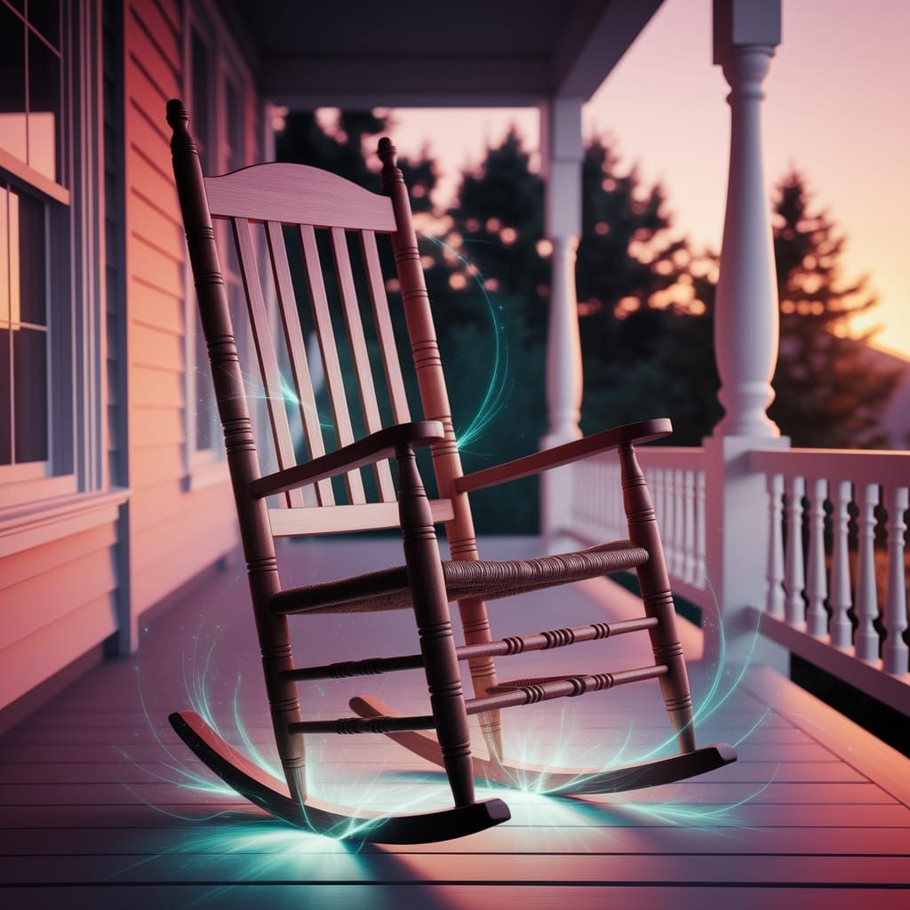 Futuristic Floating Rocking Chair at Dusk