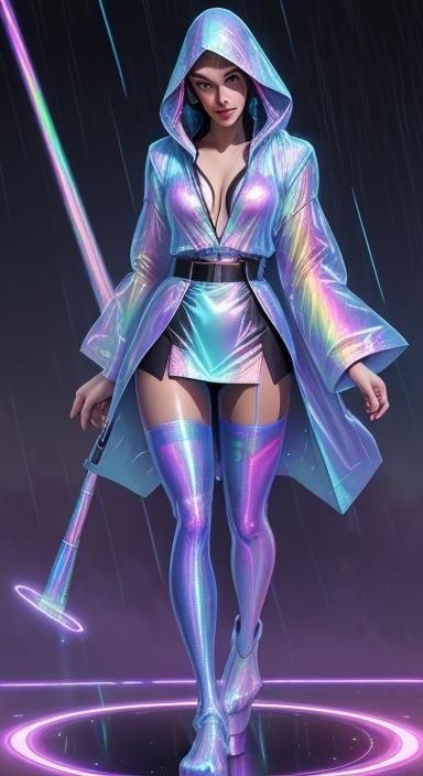 Cyberpunk Space Girl on Dragon, Retro Sci-Fi Art