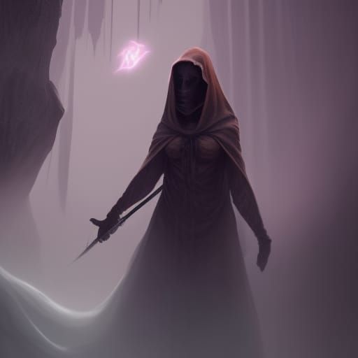 Cloaked Woman in Ghostly Cave: Fantasy Concept Art