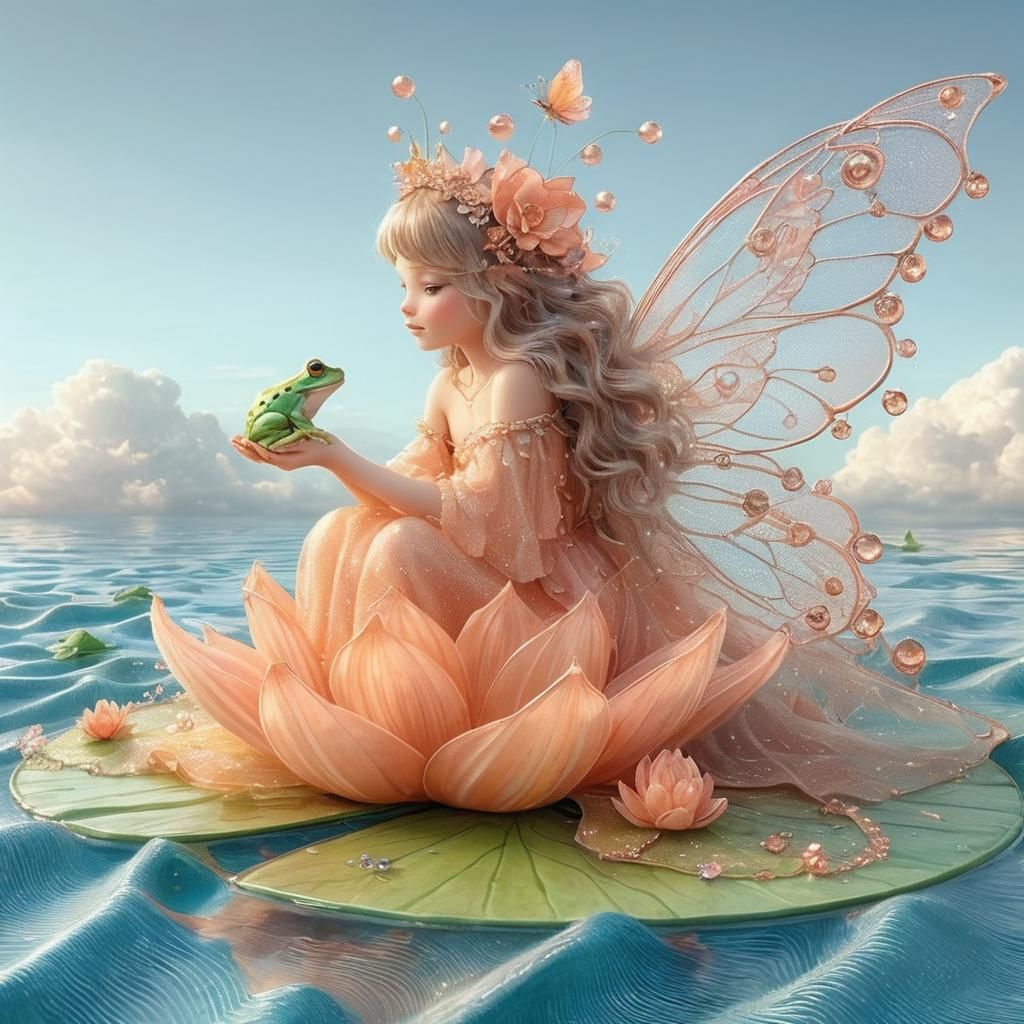 Peach Fairy with Frog: 3D Rendered Fantasy Art