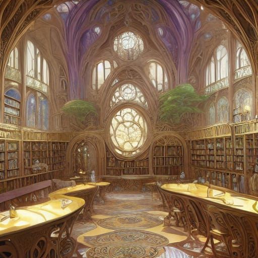 Ethereal Elvish Library Chamber in Dark Fantasy Concept Art
