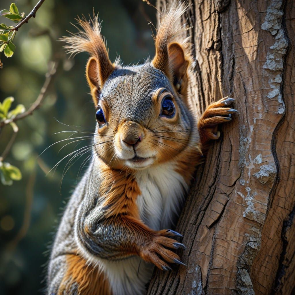 Cute Squirrel Admires Majestic Tree