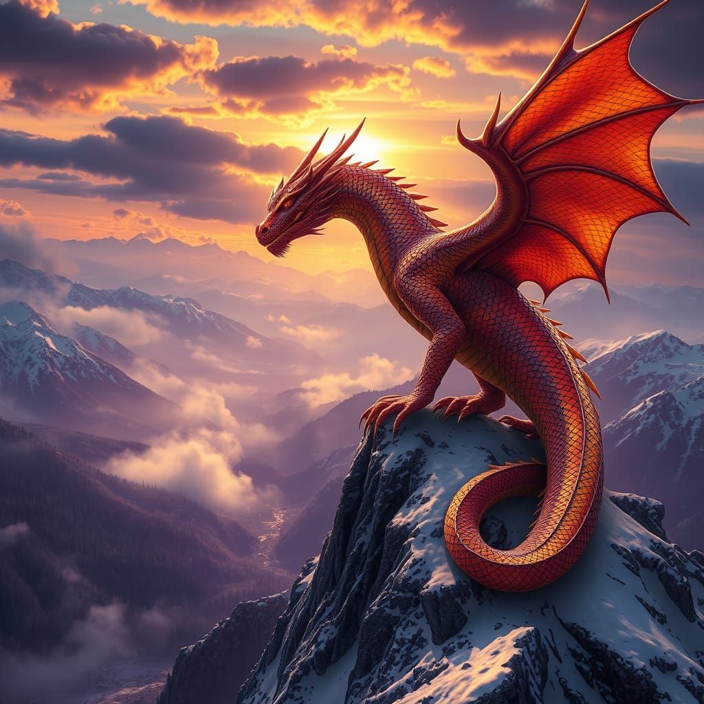 Majestic Dragon Soars Above Mystical Valley
