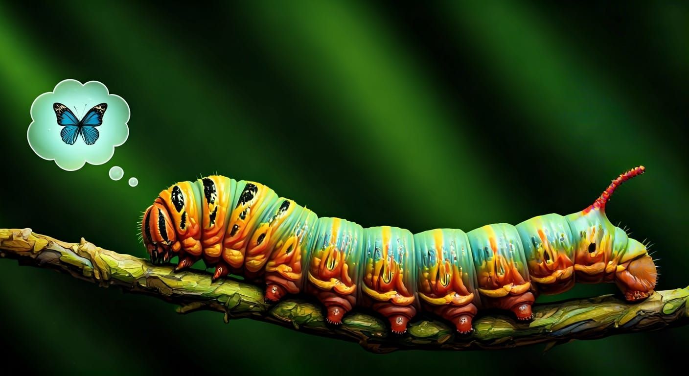 Iridescent Caterpillar's Butterfly Dream in Alcohol Ink Styl...