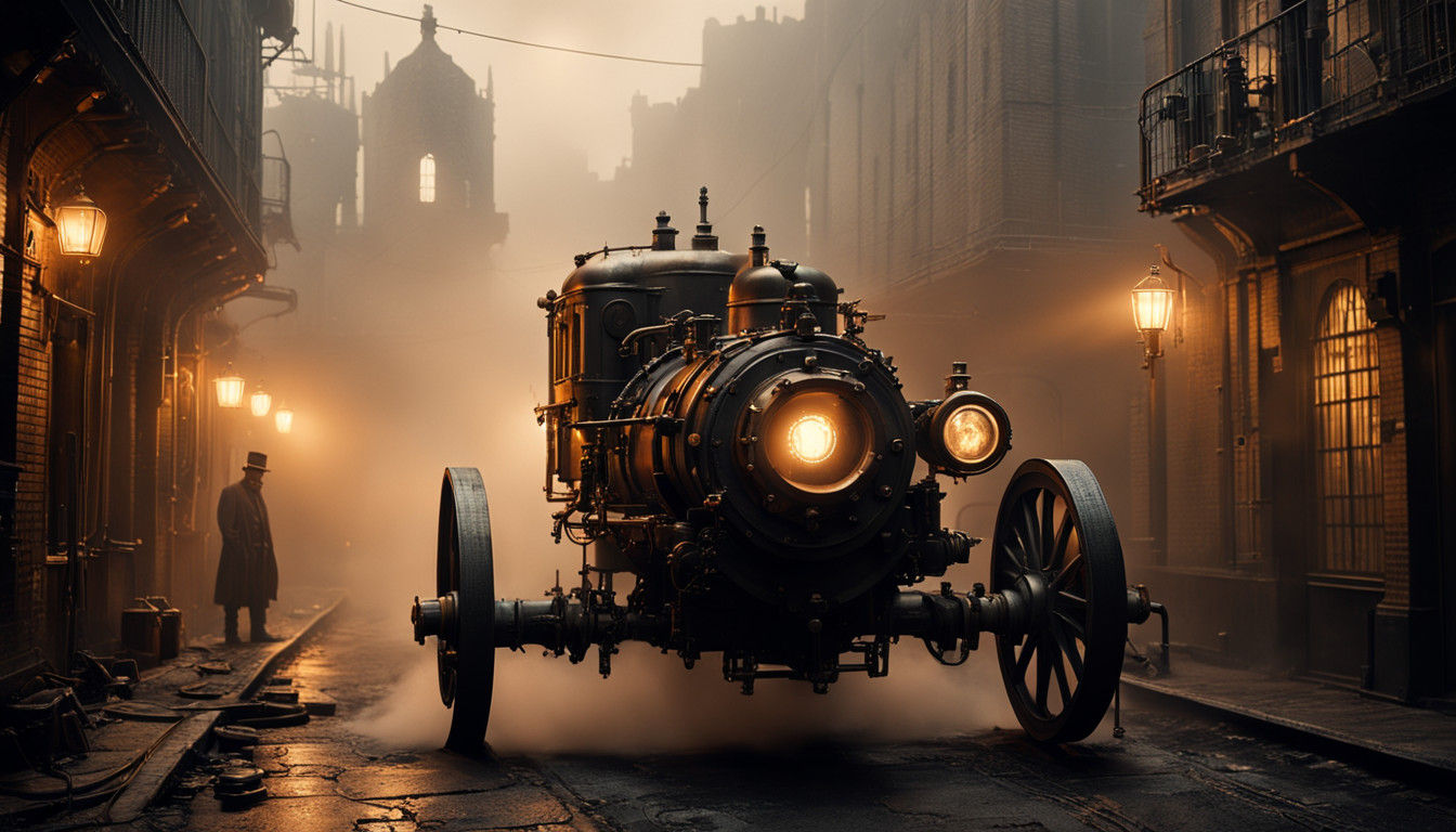 Hyperrealistic Batman by Gaslight in Steampunk Alleyway