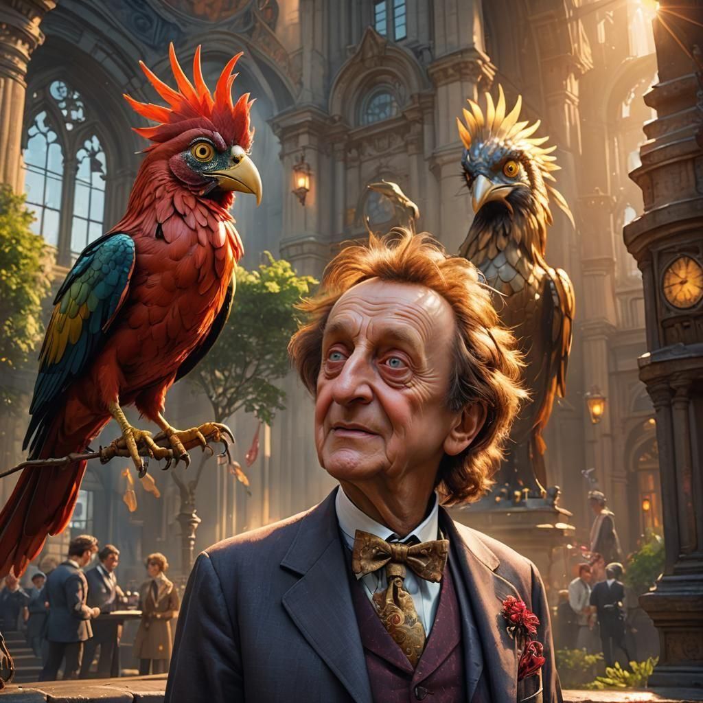 Ken Dodd and Liver Bird: Hyperdetailed Concept Art