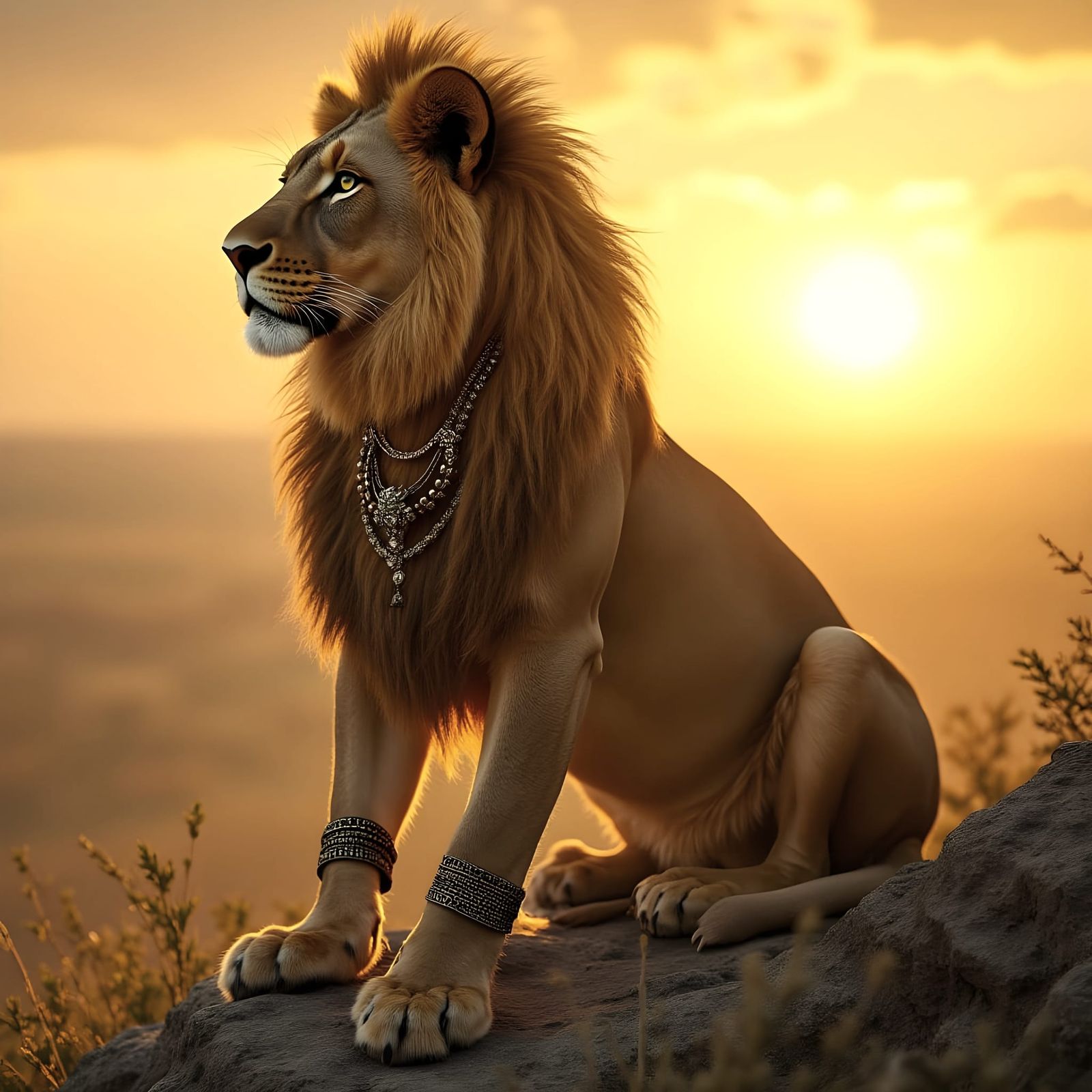 Lioness with Golden Braids in Art Nouveau Style