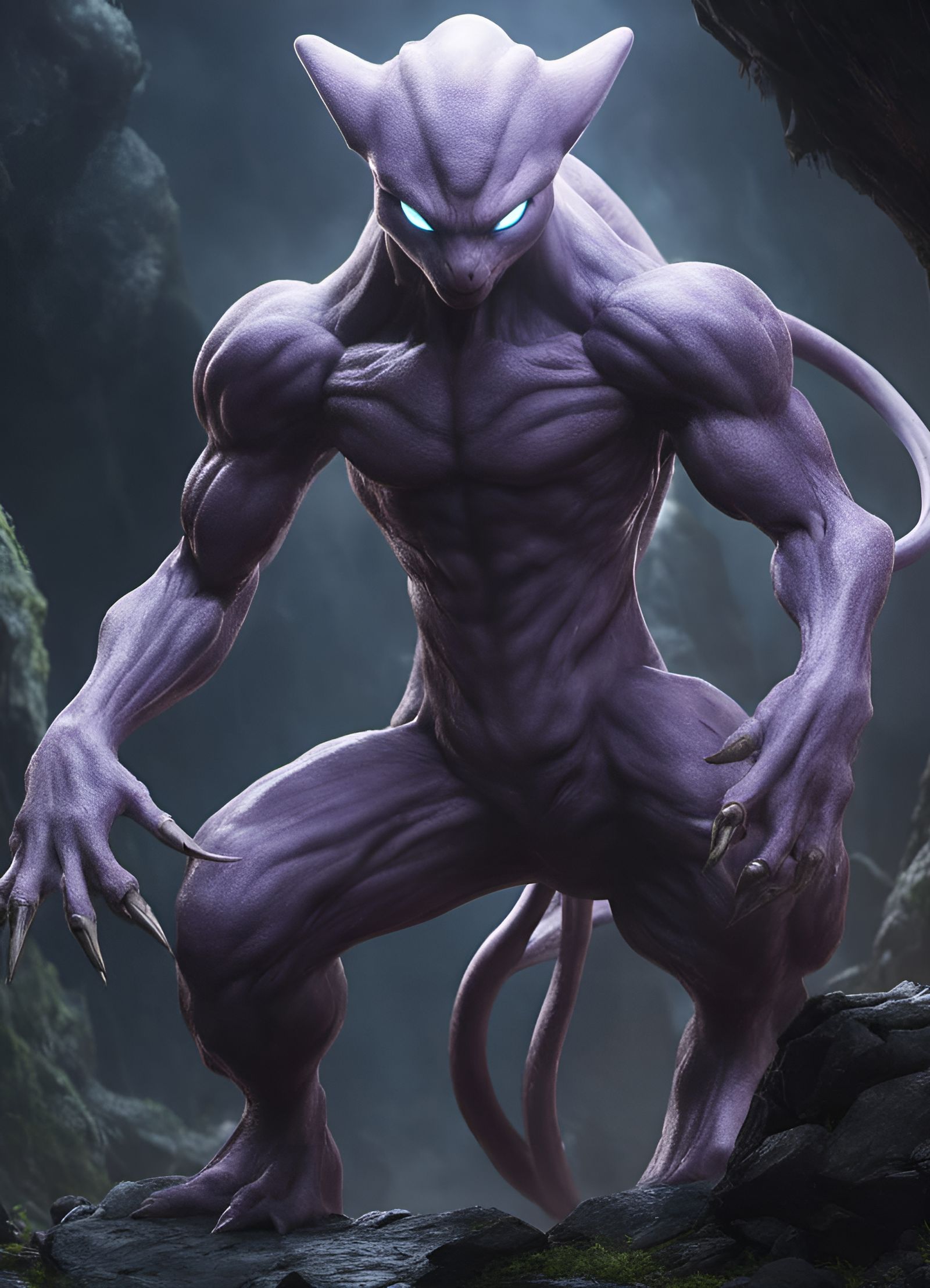 Mewtwo as a Hyperdetailed Monster Concept Art