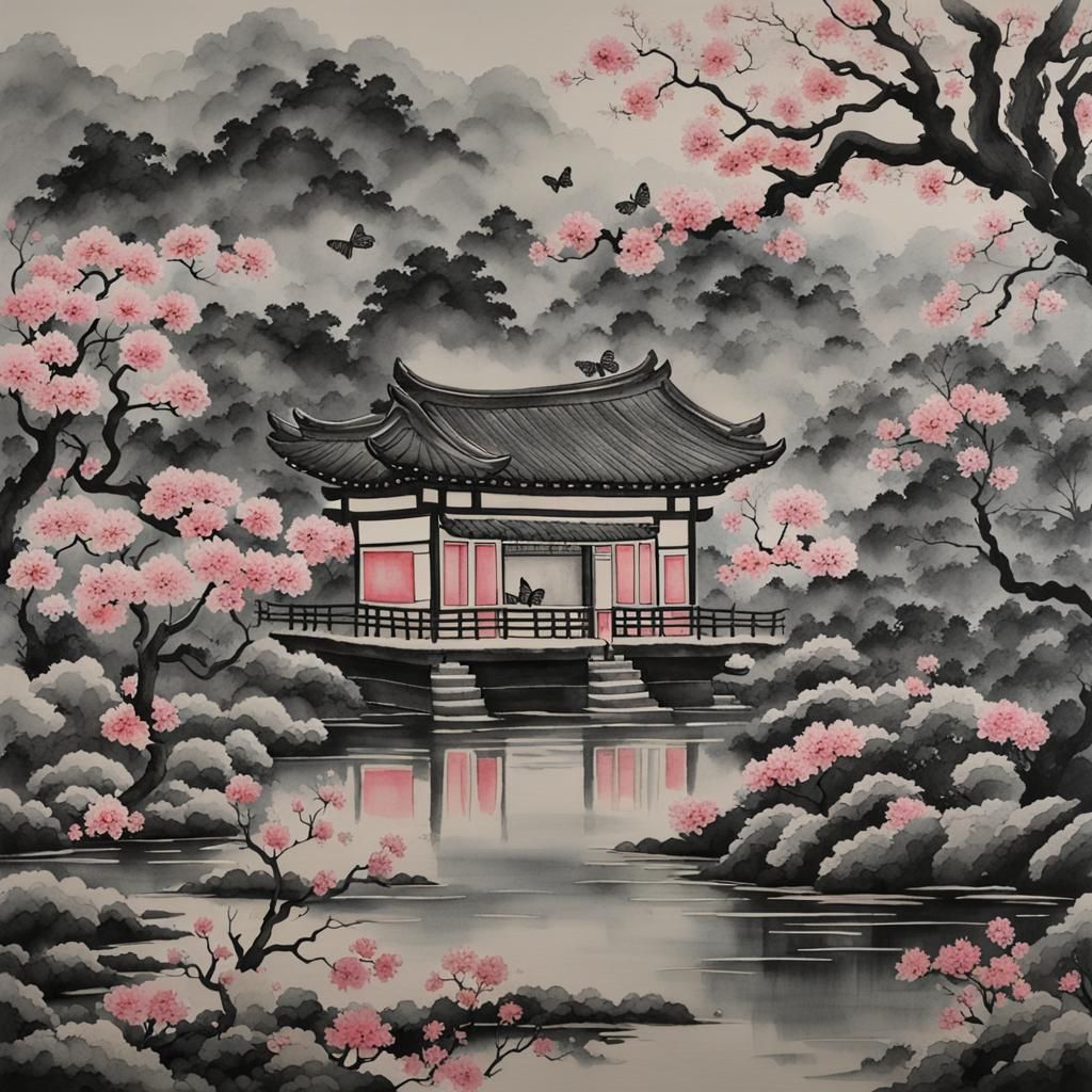 Sakura Garden: Korean Folk Art Meets Chinese Painting