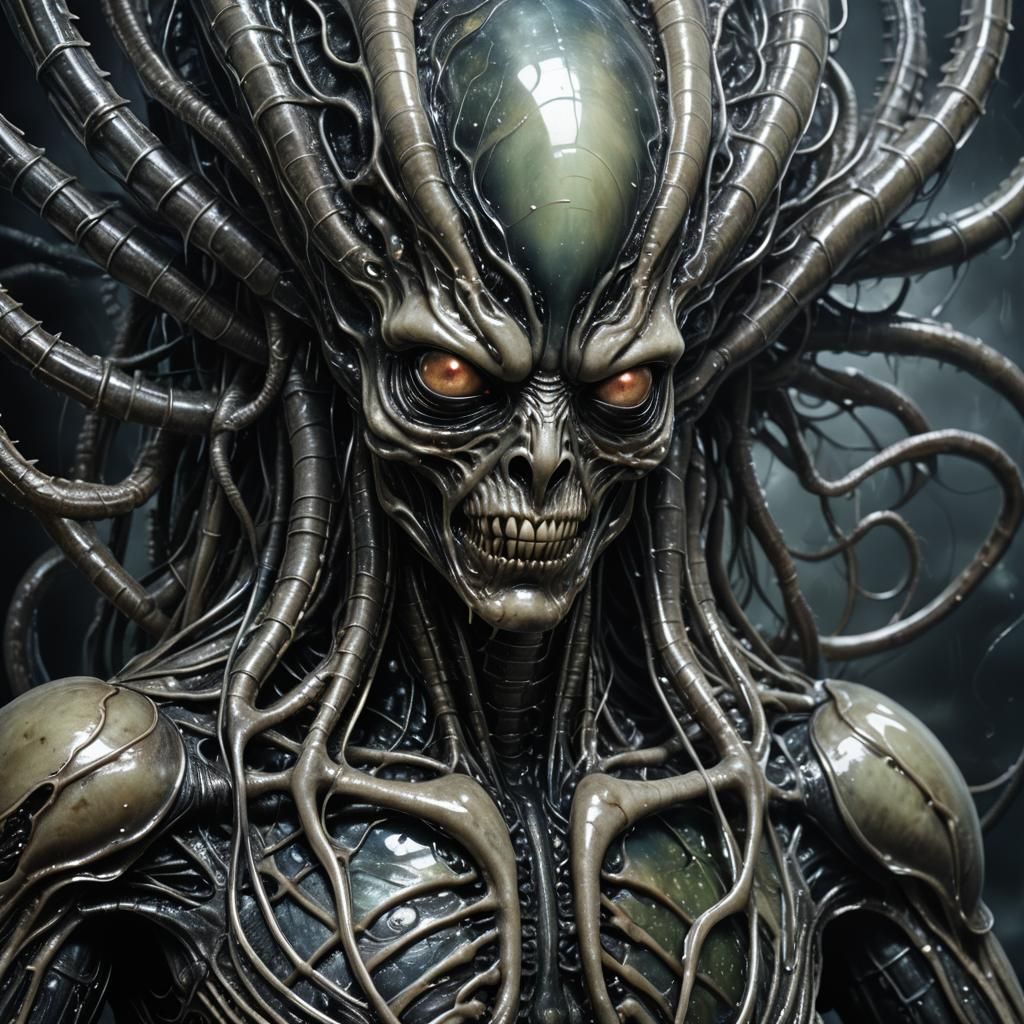 Alien Parasite Attached to Human Host: Sci-Fi Art