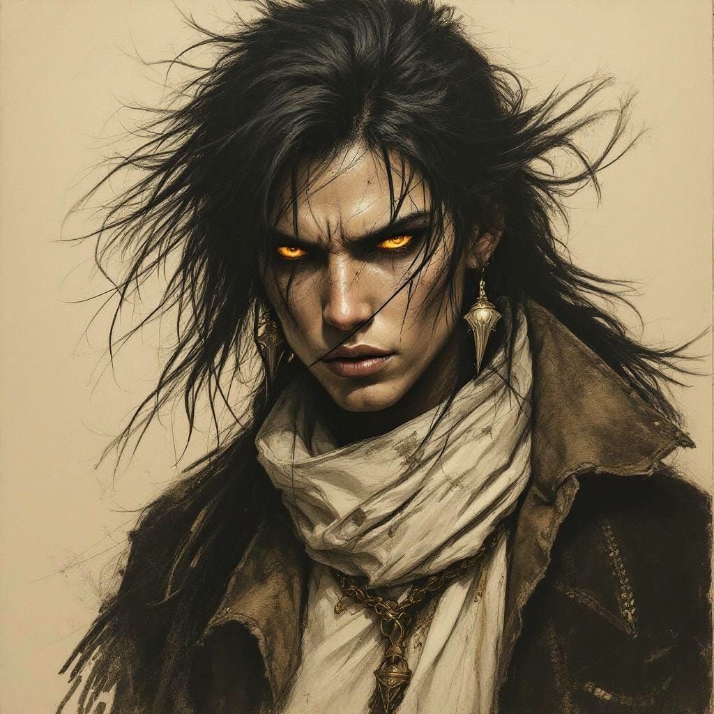 Fierce Navajo Scout Portrait in Charcoal and Impressionism