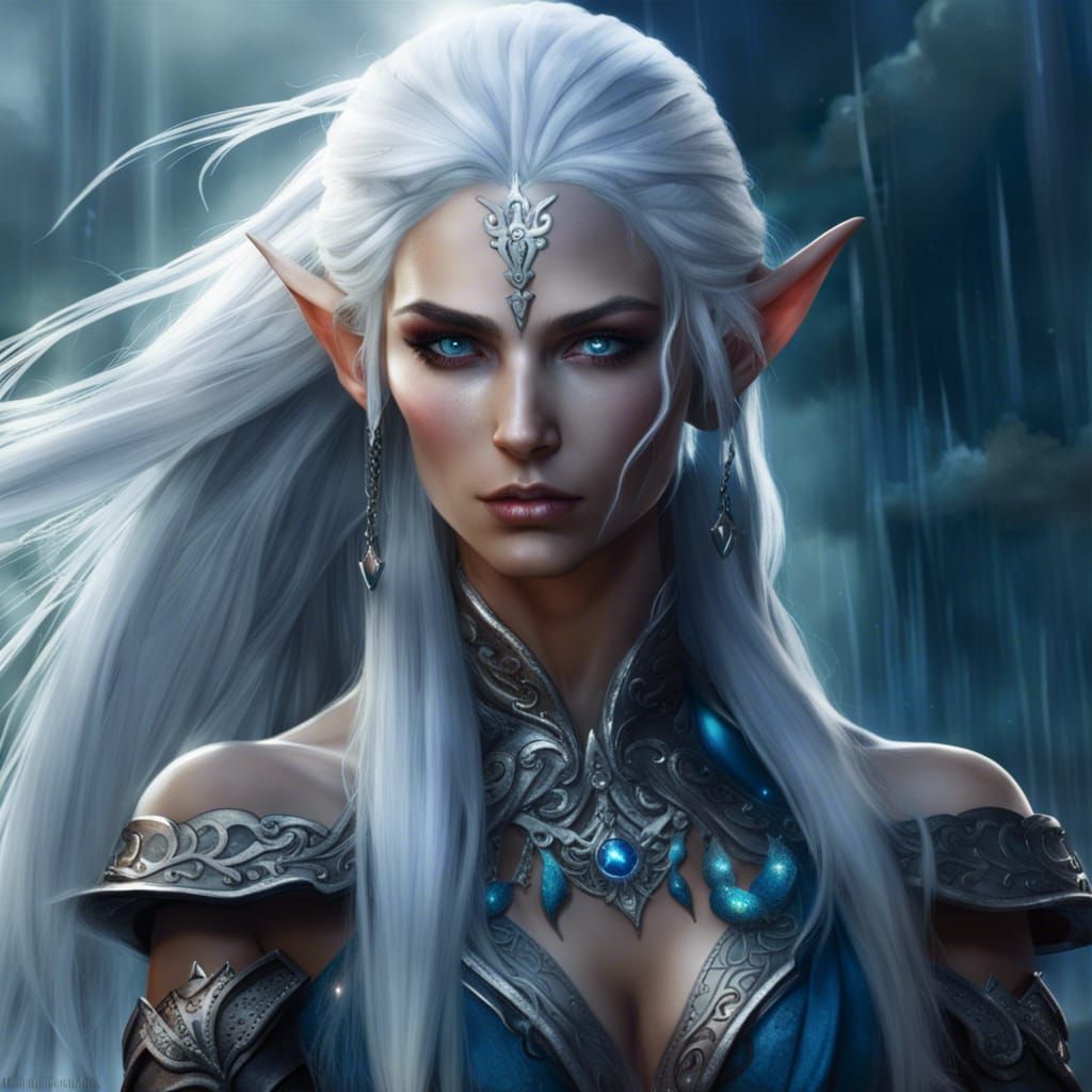 Silver-Haired Elf in Storm, Matte Painting