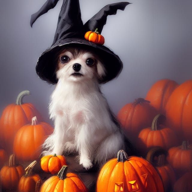 Cute Dog Witch in Photorealistic Style