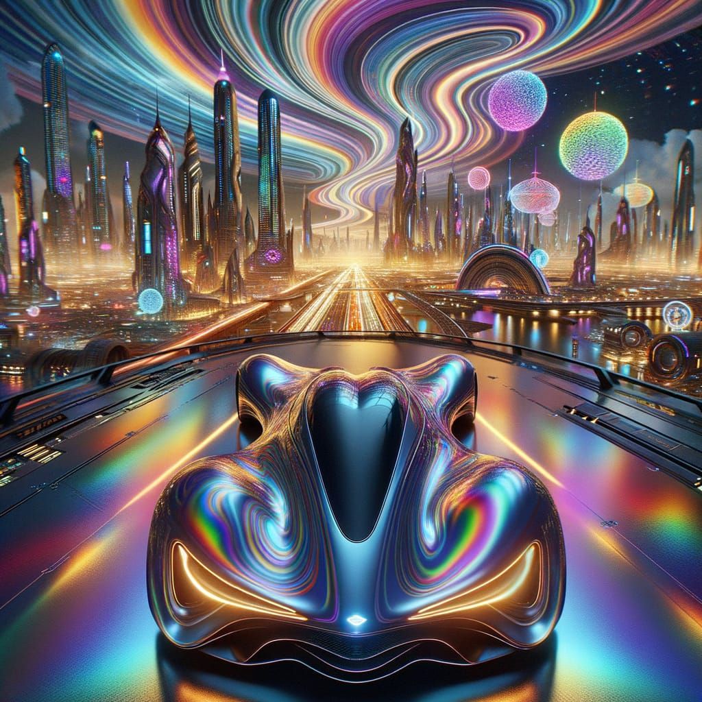Futuristic Metropolis with Iridescent Supercar in 8k