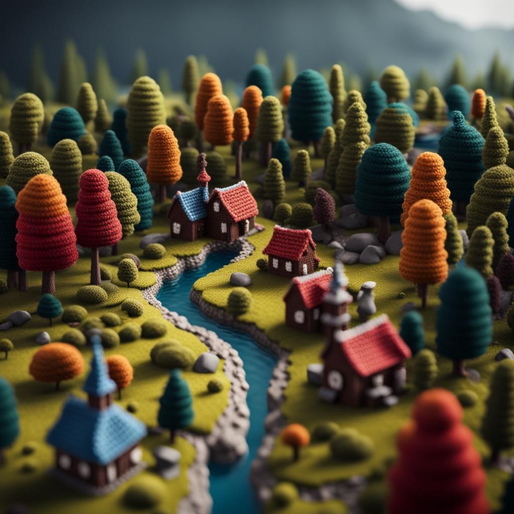 Miniature Crocheted Landscape of Sweden