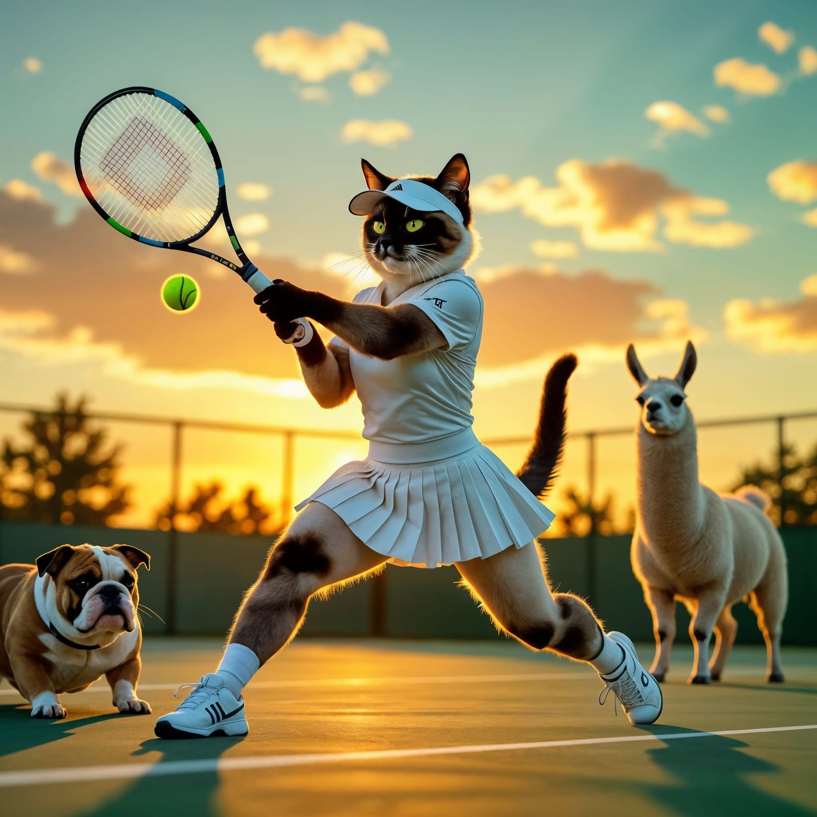 Siamese Cat as Tennis Player in Hyperrealistic Style