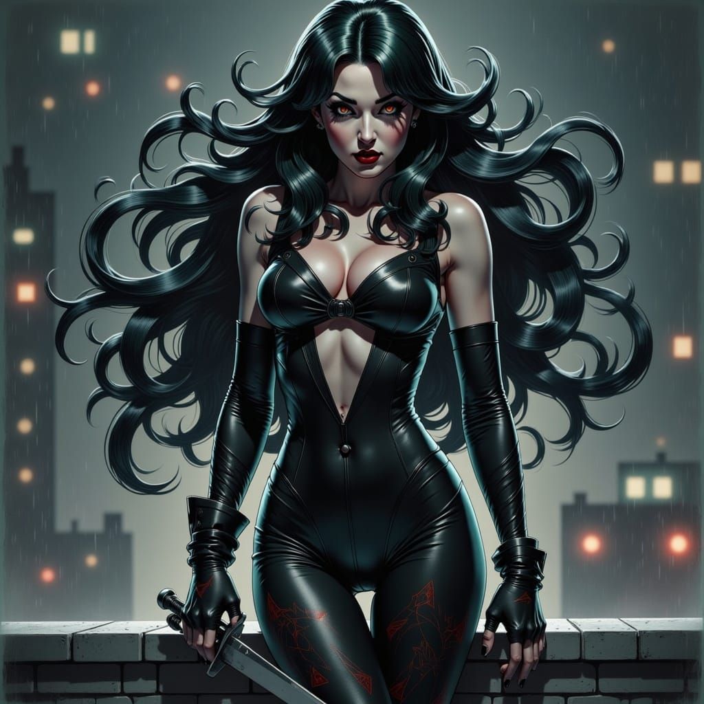 Anime Assassin in the Rain: Digital Art