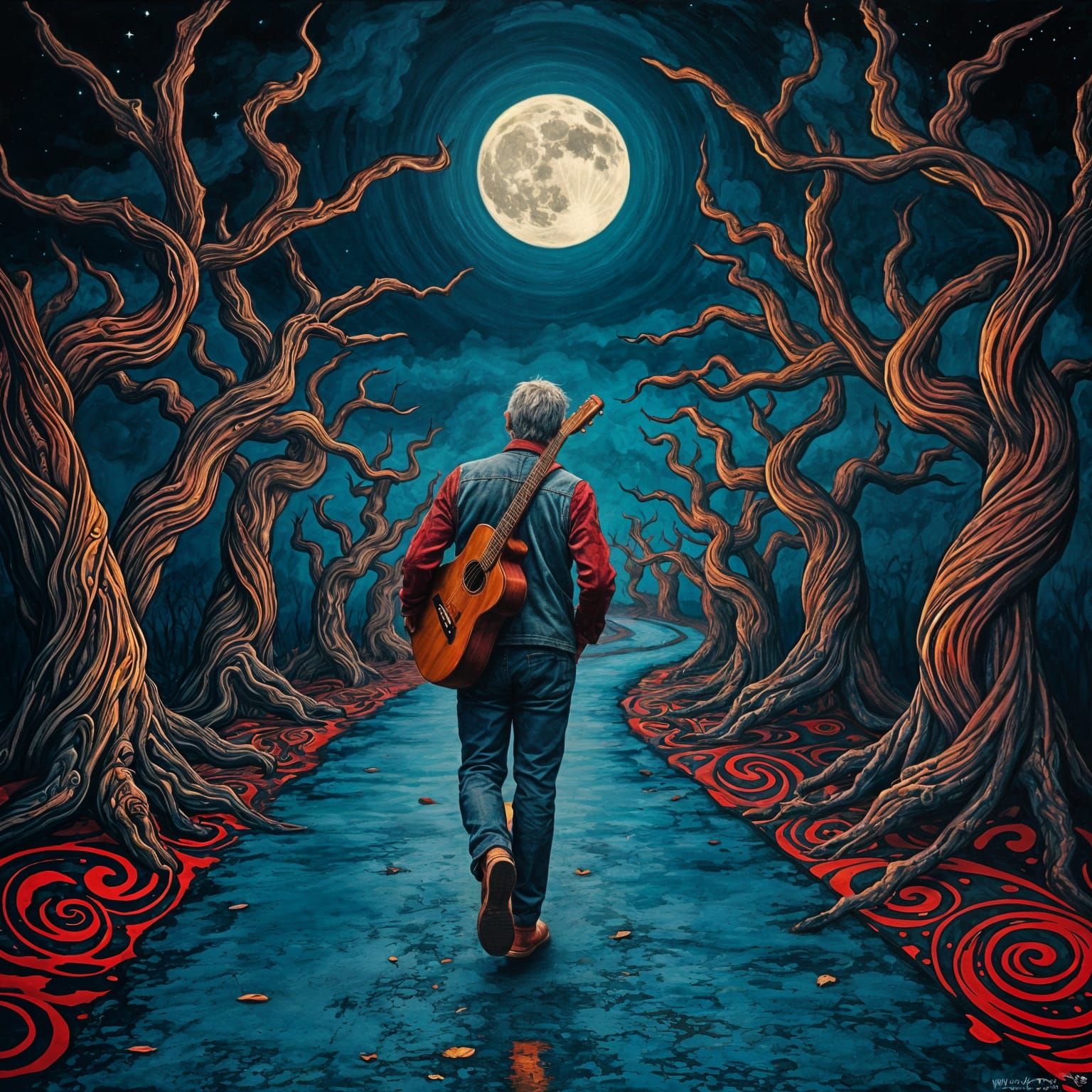 Midnight Bluesman Wanders Under Starry Skies