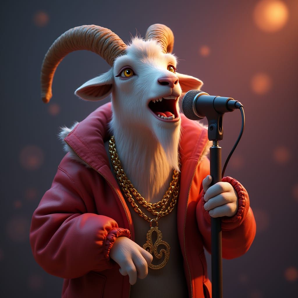 3D Hip Hop Goat Singer with Gold Chain