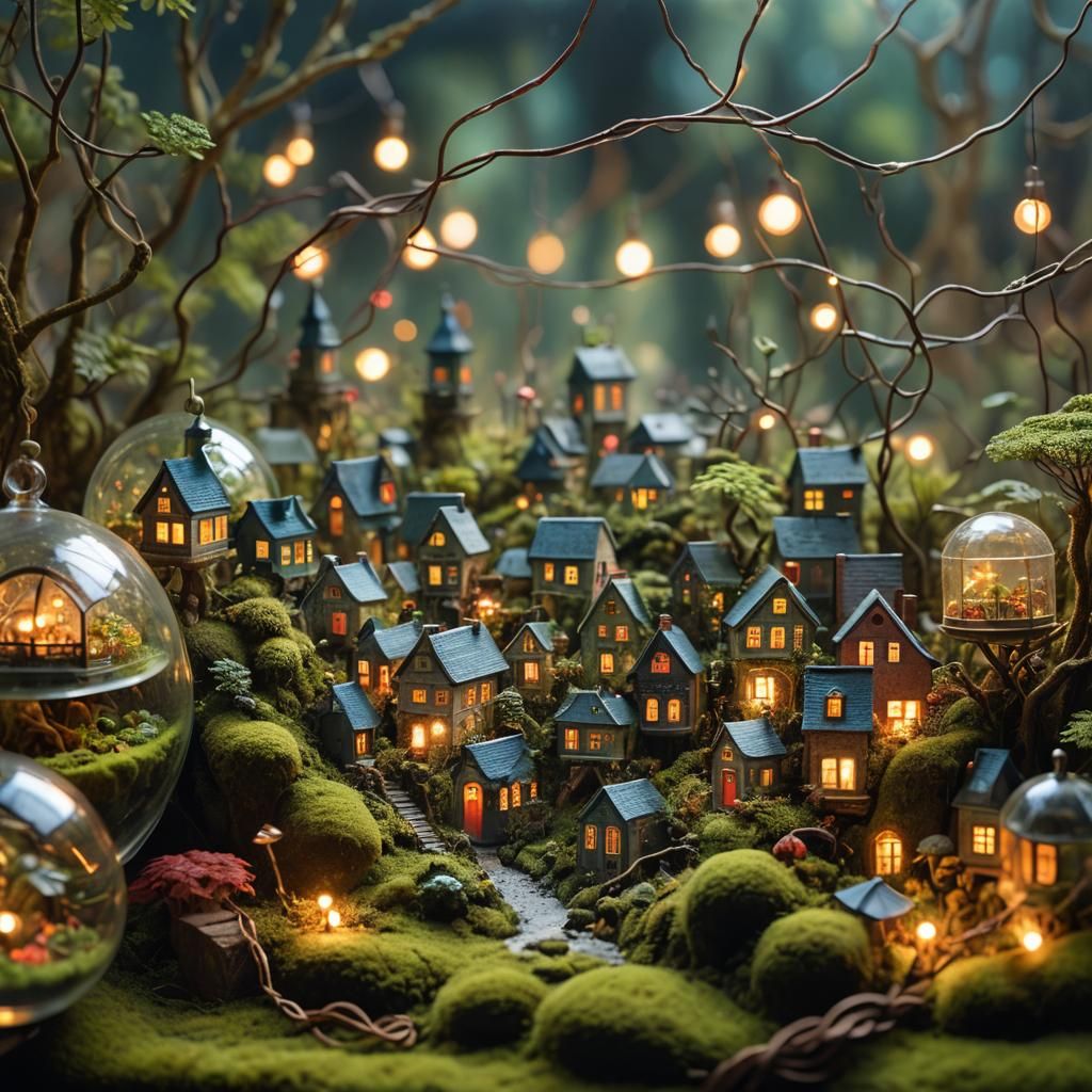 Miniature City in Terrarium: Surreal Macro Photography